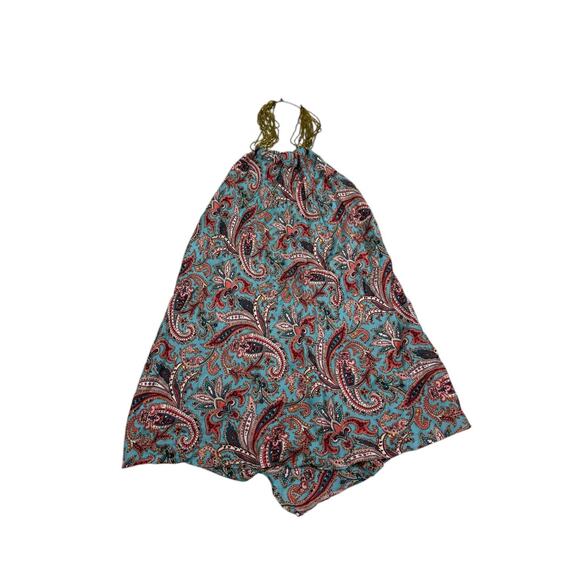 Ruth Womens Size 12 Paisley Floral Silk Scarf Halter Top Beaded Neck - Picture 1 of 6